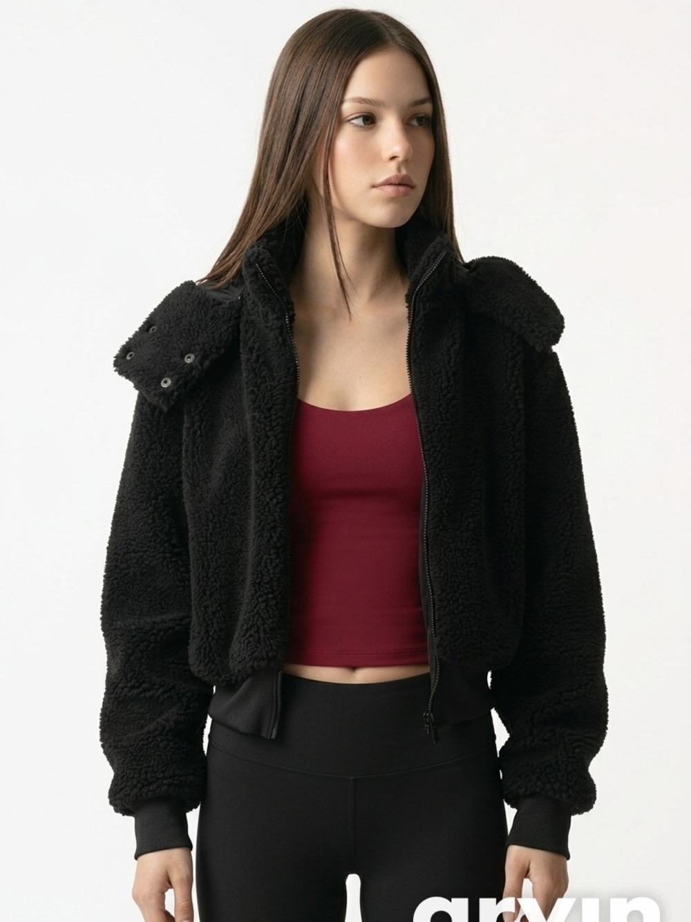 ALO Yoga Black Teddy Sherpa Zip Jacket